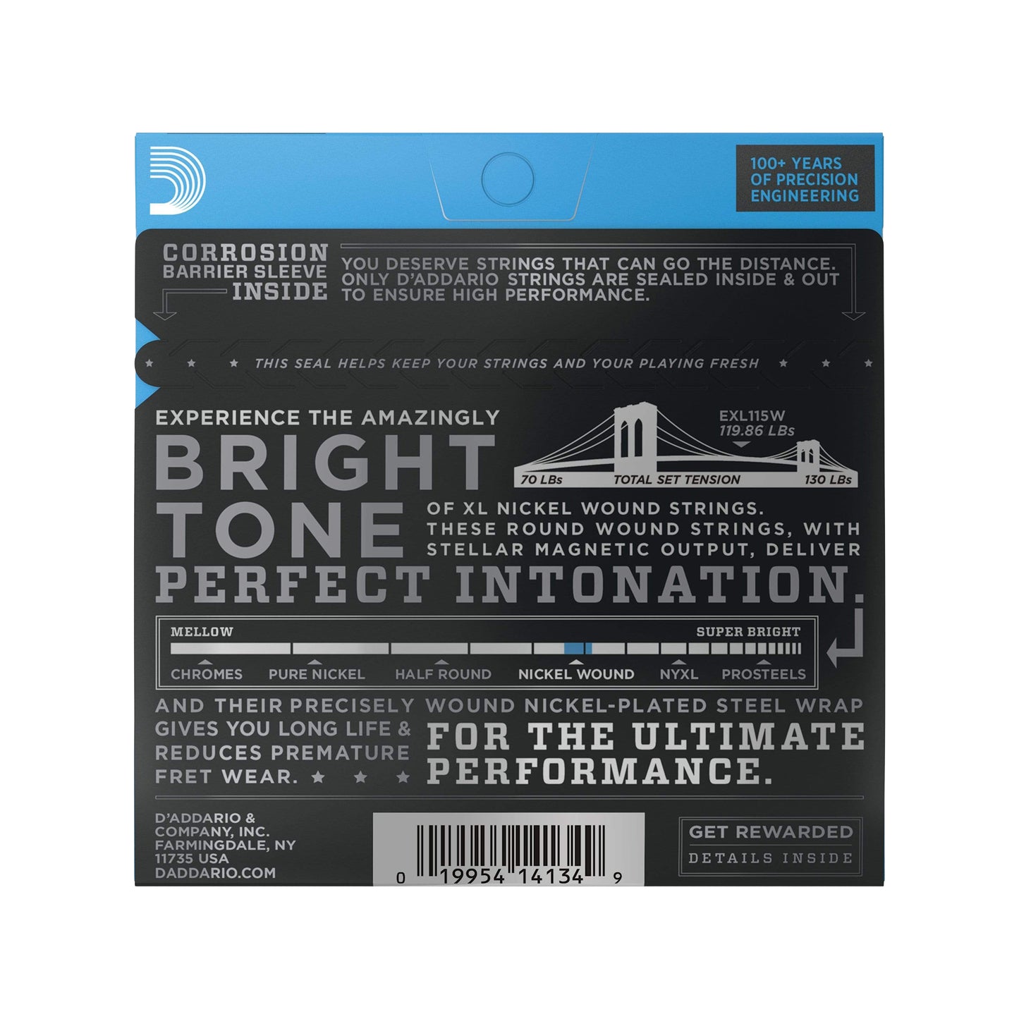 D'Addario EXL115W Blues/Jazz Nickel Wound 3rd Electric Guitar Strings 11-49