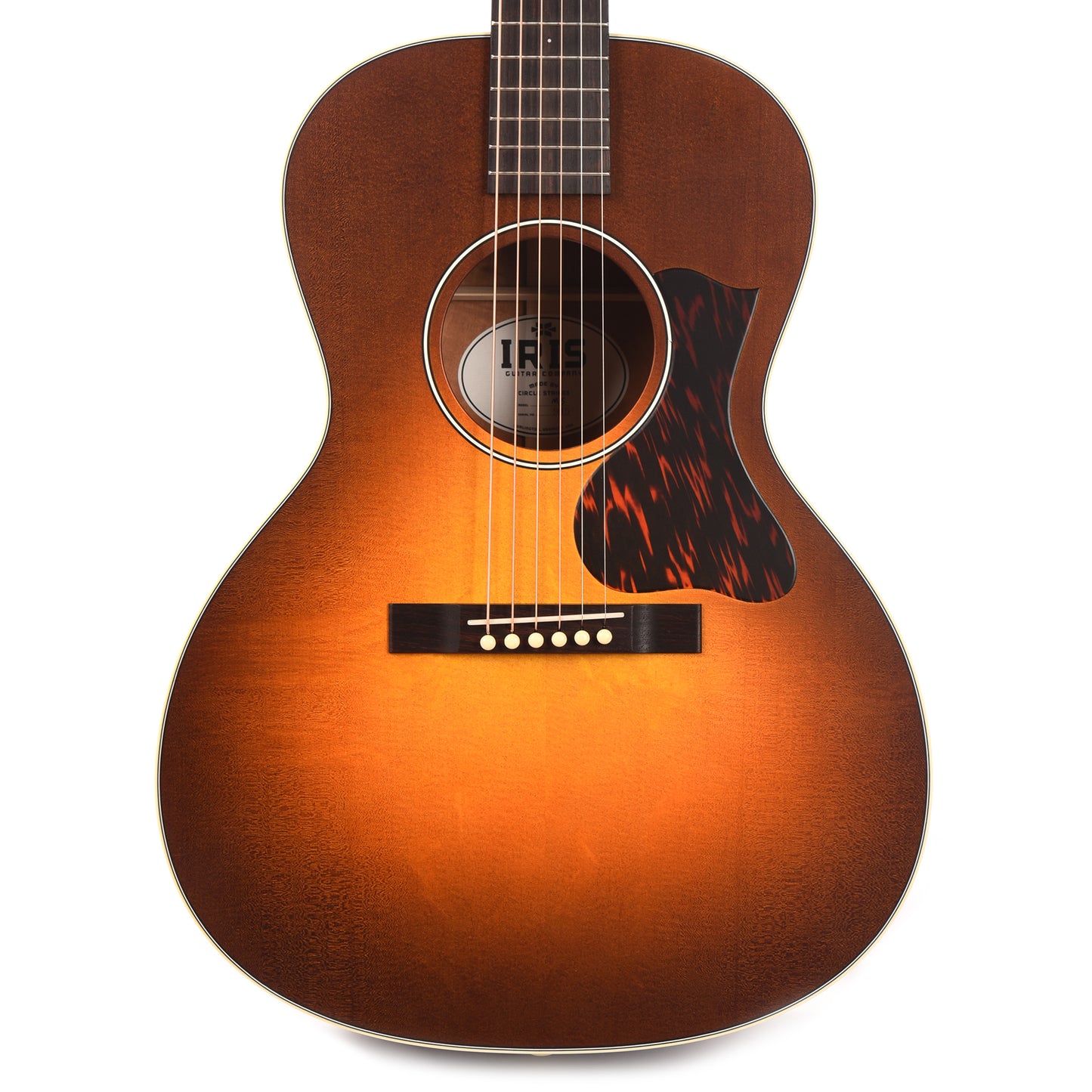 Iris MS-OO Bearclaw Spruce/Figured Mahogany Light Burst Satin w/Firestripe Pickguard