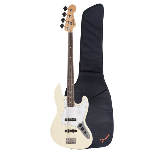 Fender Standard Jazz Bass LRL Olympic White and FB405 Gig Bag Bundle