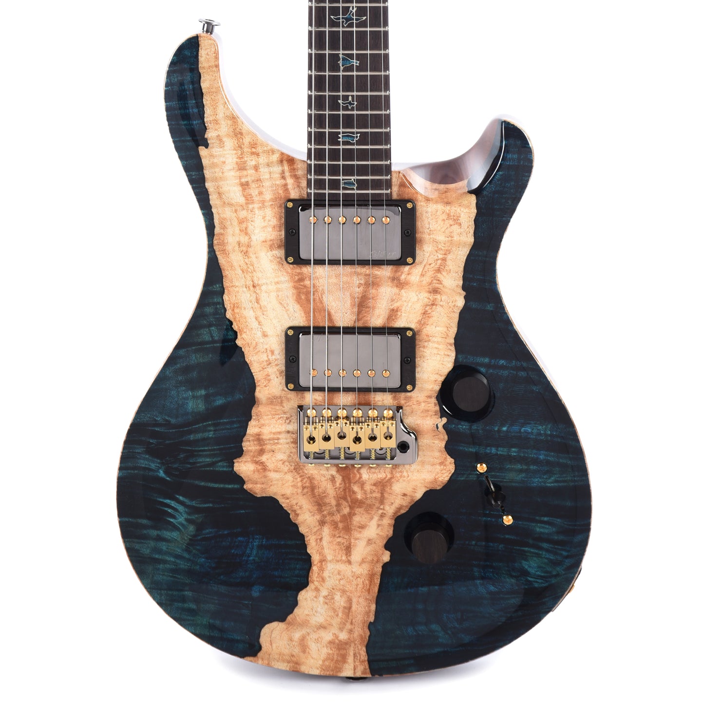 PRS Private Stock #11765 Custom 24 Spalted Maple/African Mahogany Blue Tourmaline w/Stained Curly Maple Inlays & Figured Mahogany Neck