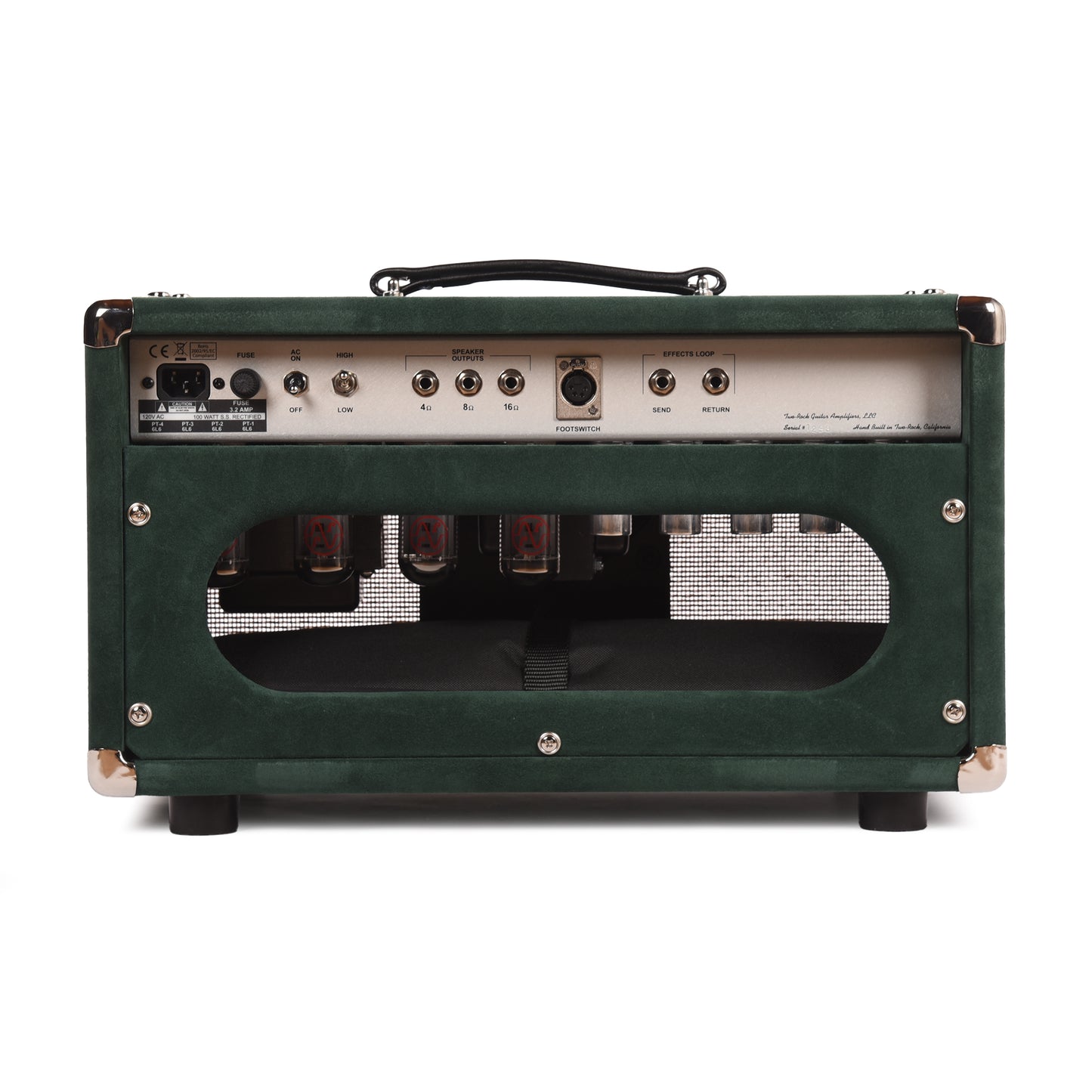 Two Rock Classic Reverb Signature Silver Anodized 100w Head Forest Green Suede w/ Cane Grill & Silver Skirted Knobs