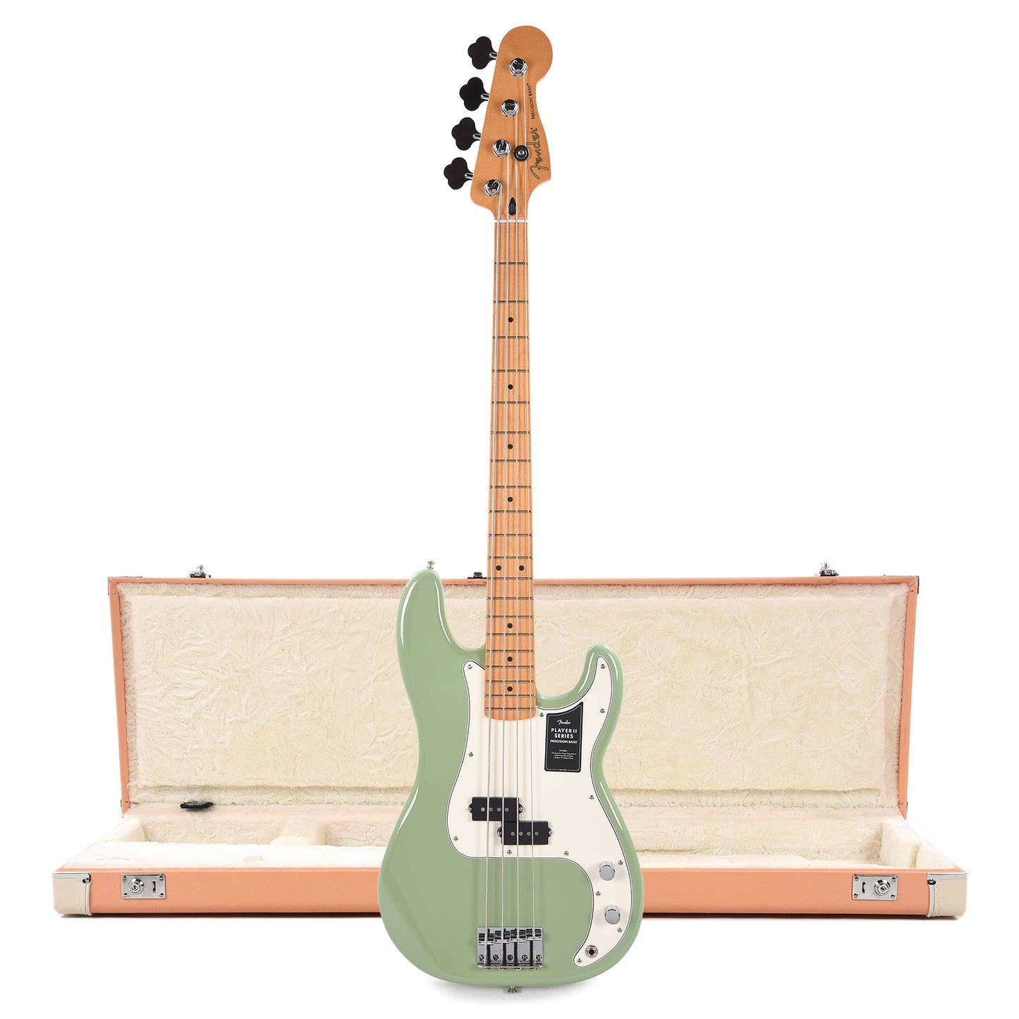 Fender Player II Precision Bass MN Birch Green and Pacific Peach Hardshell Case Bundle
