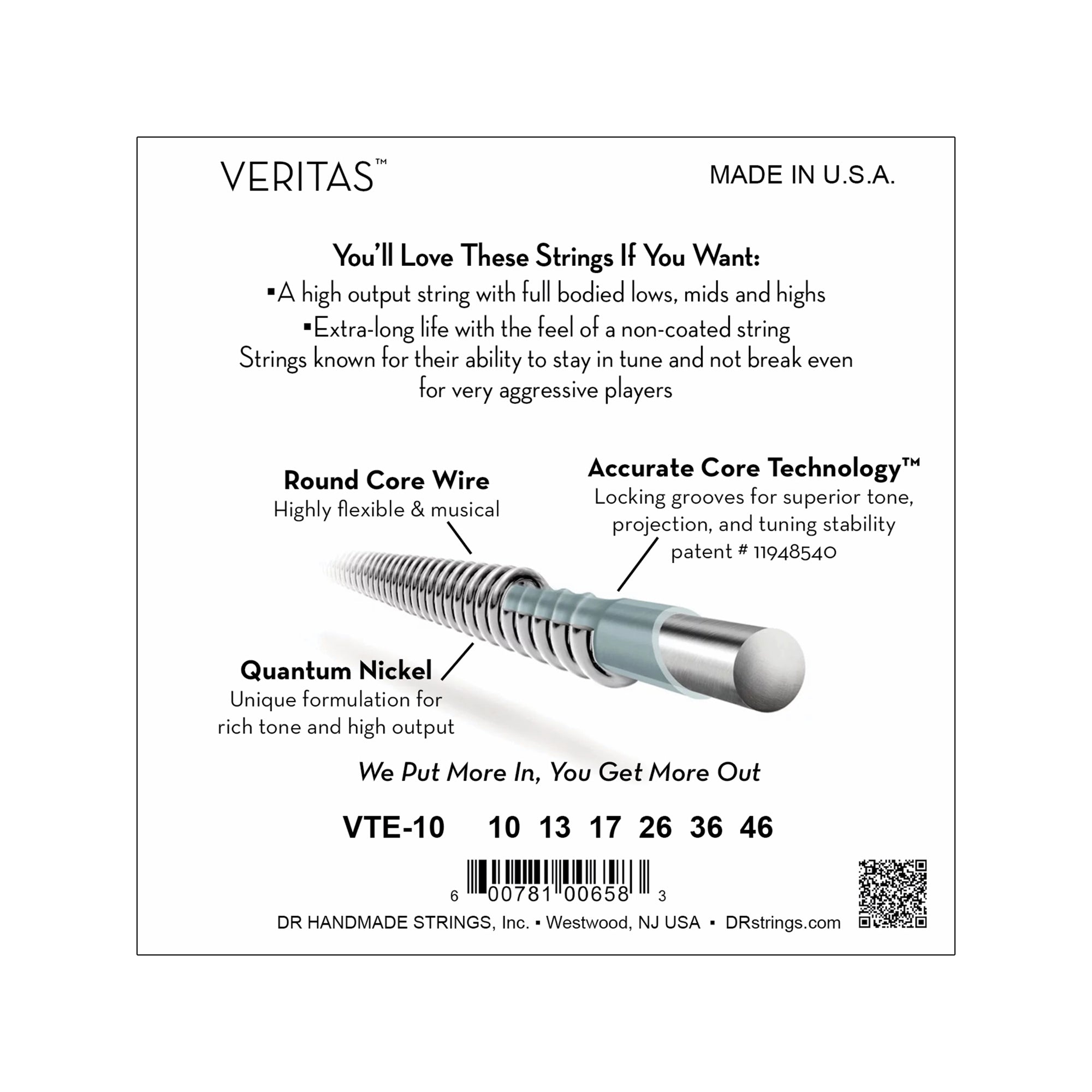 DR Strings VERITAS Coated Core Technology Electric Guitar Strings Medium 10-46