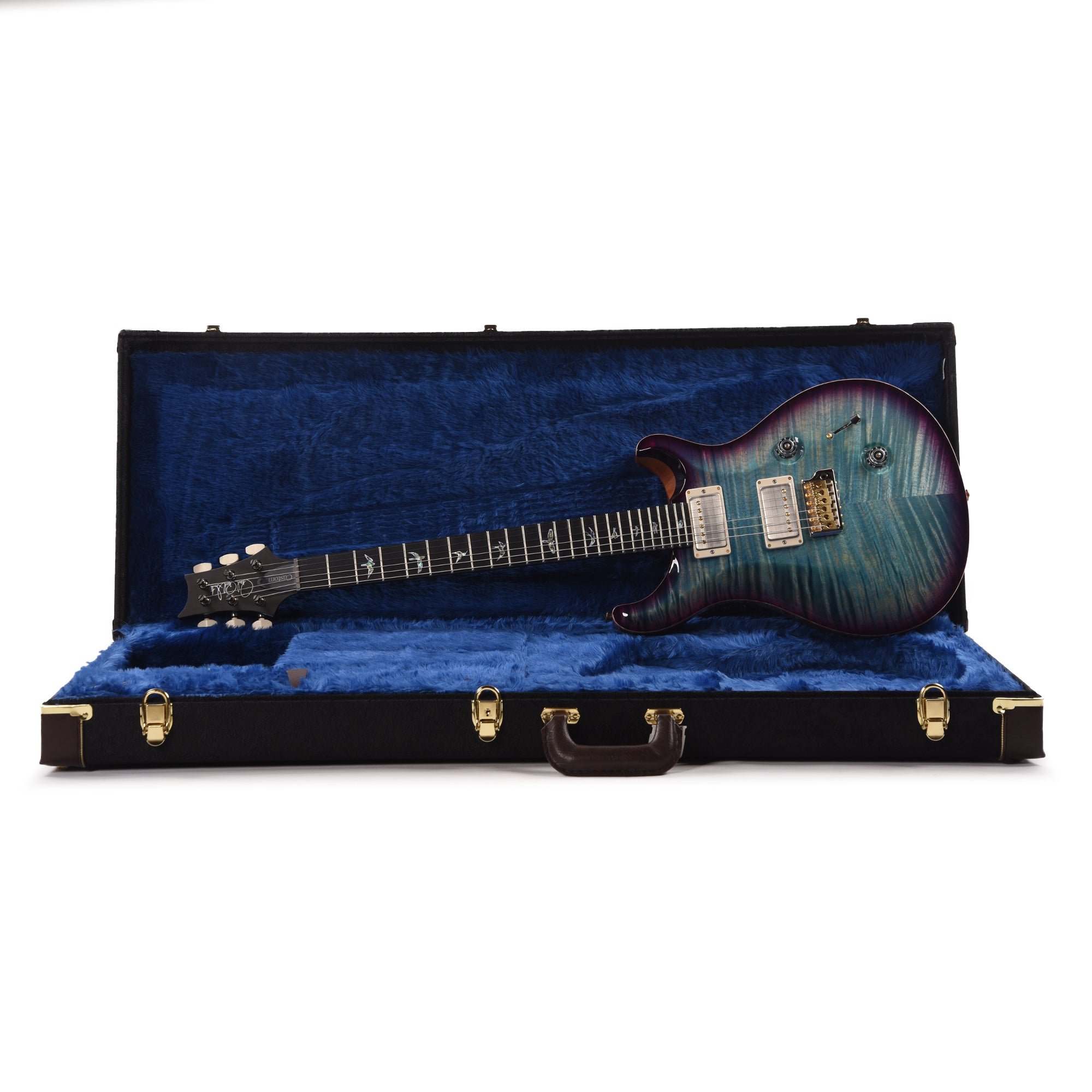 PRS Wood Library Custom 24 Fat Back 10-Top Flame Aquableux Purple Burst w/Figured Stained Neck & African Blackwood Fingerboard