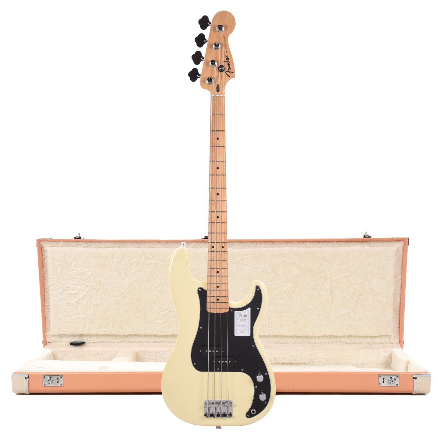 Fender Standard Precision Bass MN Olympic White and Pacific Peach Hardshell Case Bundle