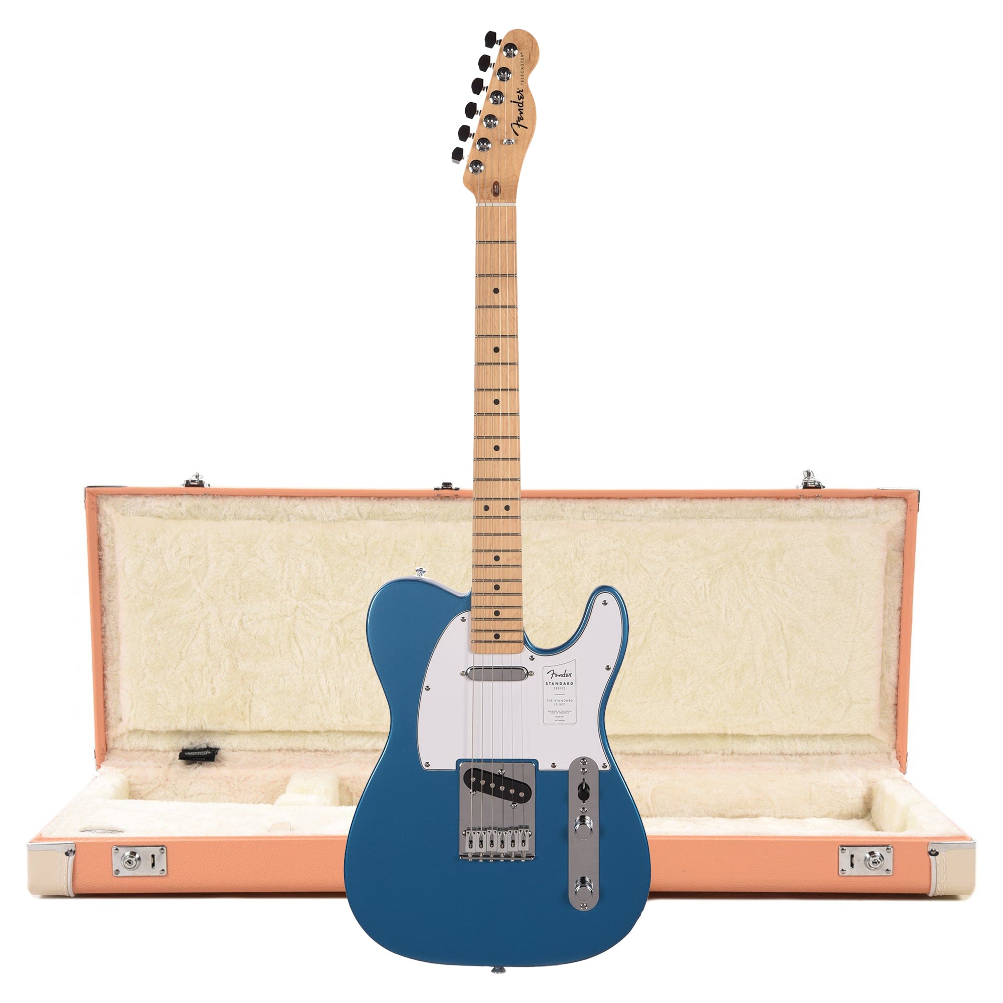 Fender Standard Telecaster MN Aqua Marine Metallic and Pacific Peach Hardshell Case Bundle