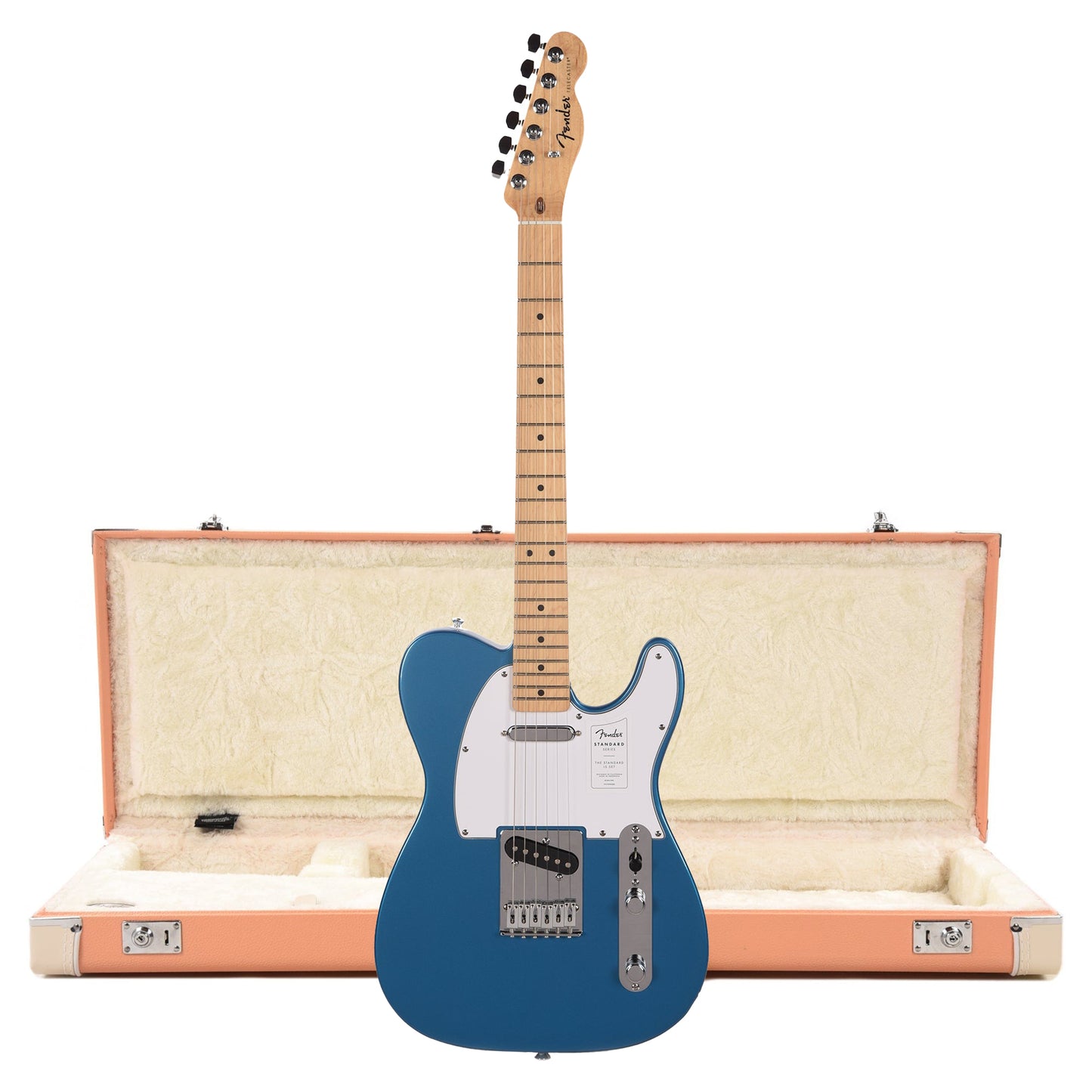 Fender Standard Telecaster MN Aqua Marine Metallic and Pacific Peach Hardshell Case Bundle