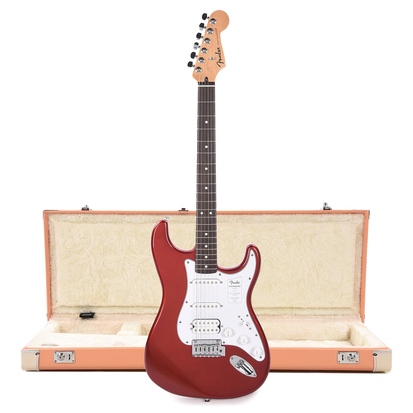 Fender Standard Stratocaster HSS LRL Candy Cola and Pacific Peach Hardshell Case Bundle