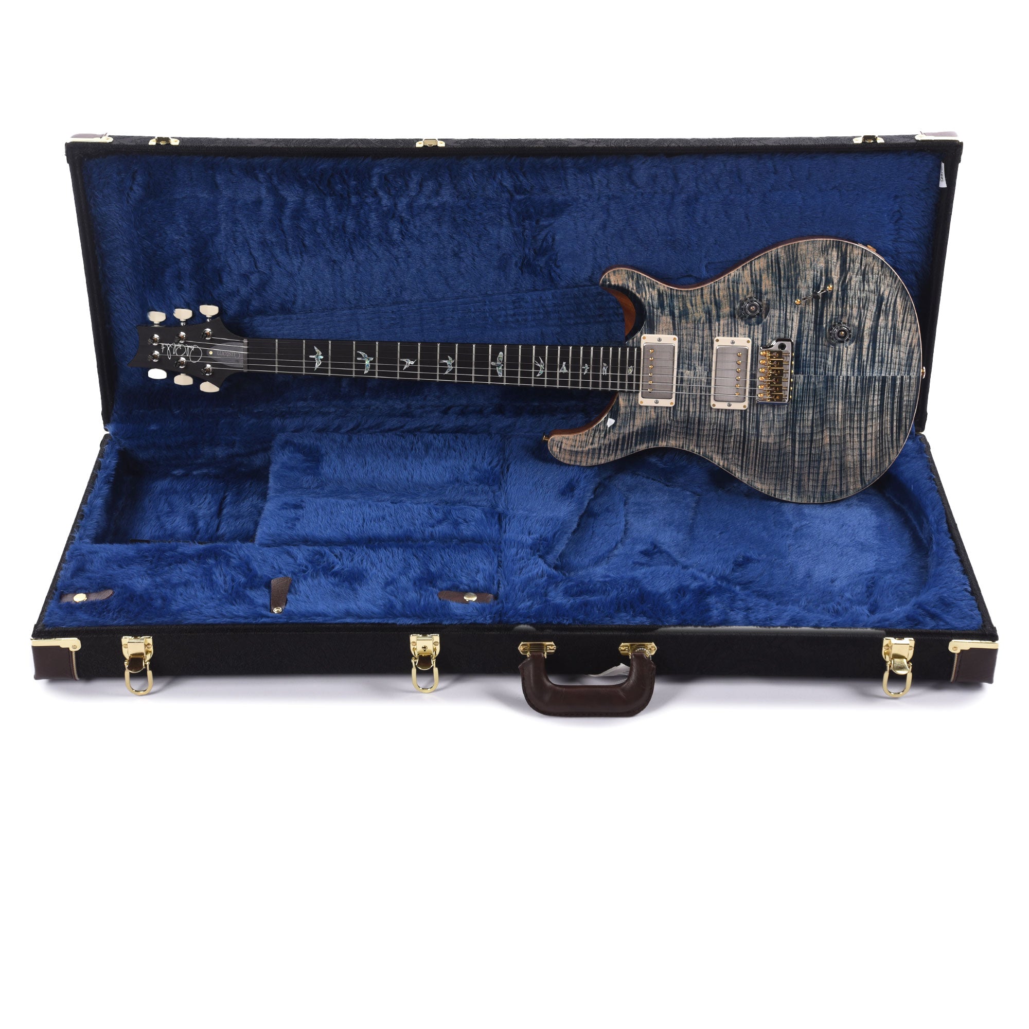 PRS Wood Library Custom 24 Fat Back 10-Top Flame Faded Whale Blue w/Figured Stained Neck & African Blackwood Fingerboard