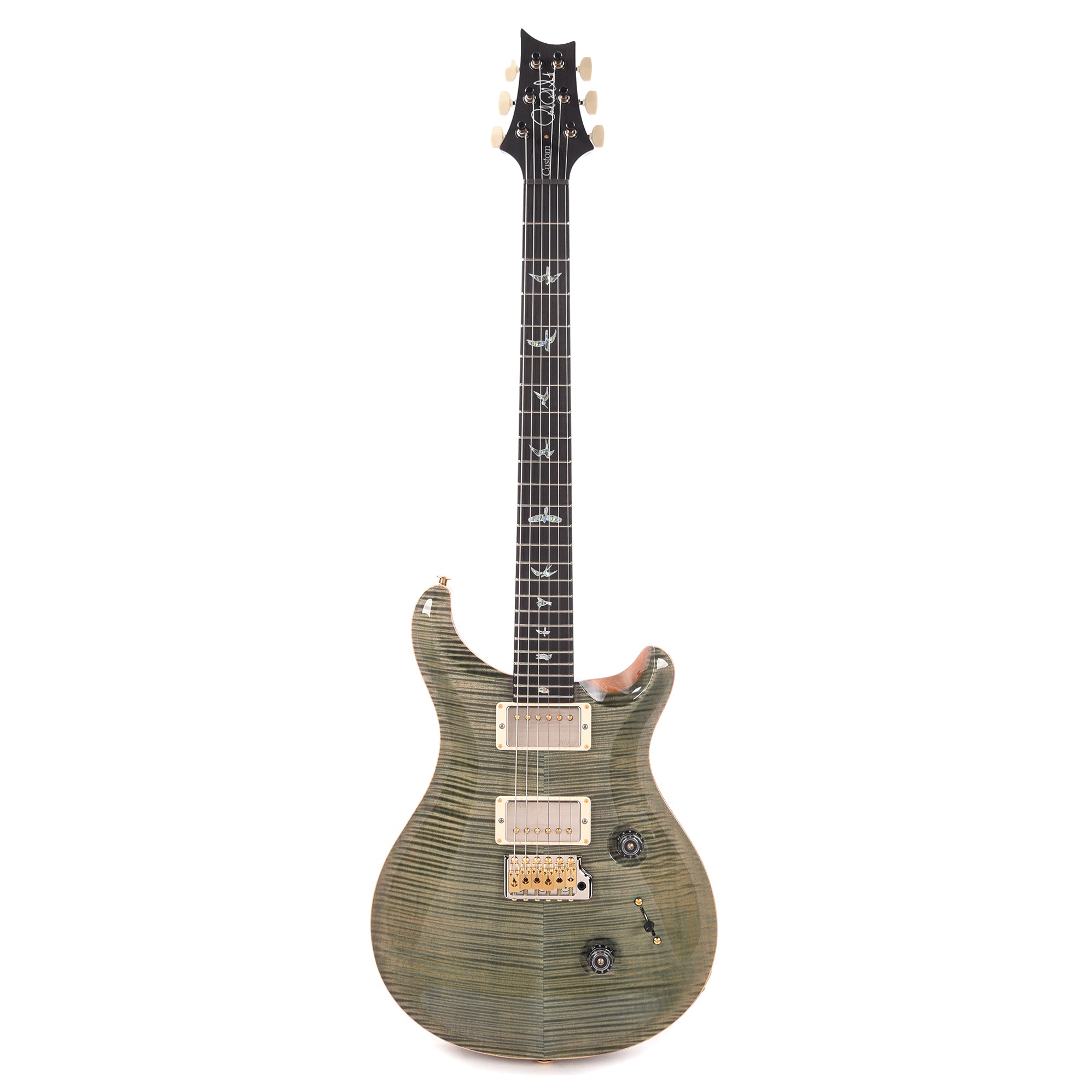 PRS Wood Library Custom 24 Fat Back 10-Top Flame Trampas Green w/Figured Stained Neck & African Blackwood Fingerboard