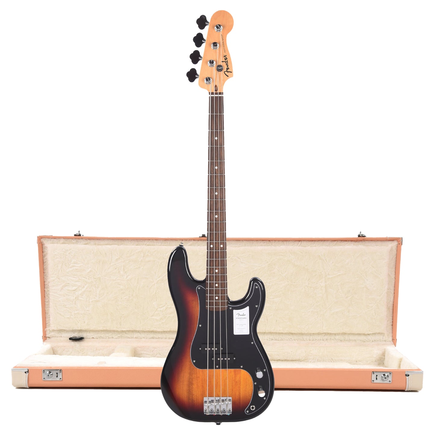 Fender Standard Precision Bass LRL 3-Color Sunburst and Pacific Peach Hardshell Case Bundle