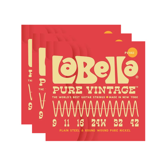 La Bella PV942 Pure Vintage Electric Guitar Strings Extra Light 9-42 3 Pack Bundle