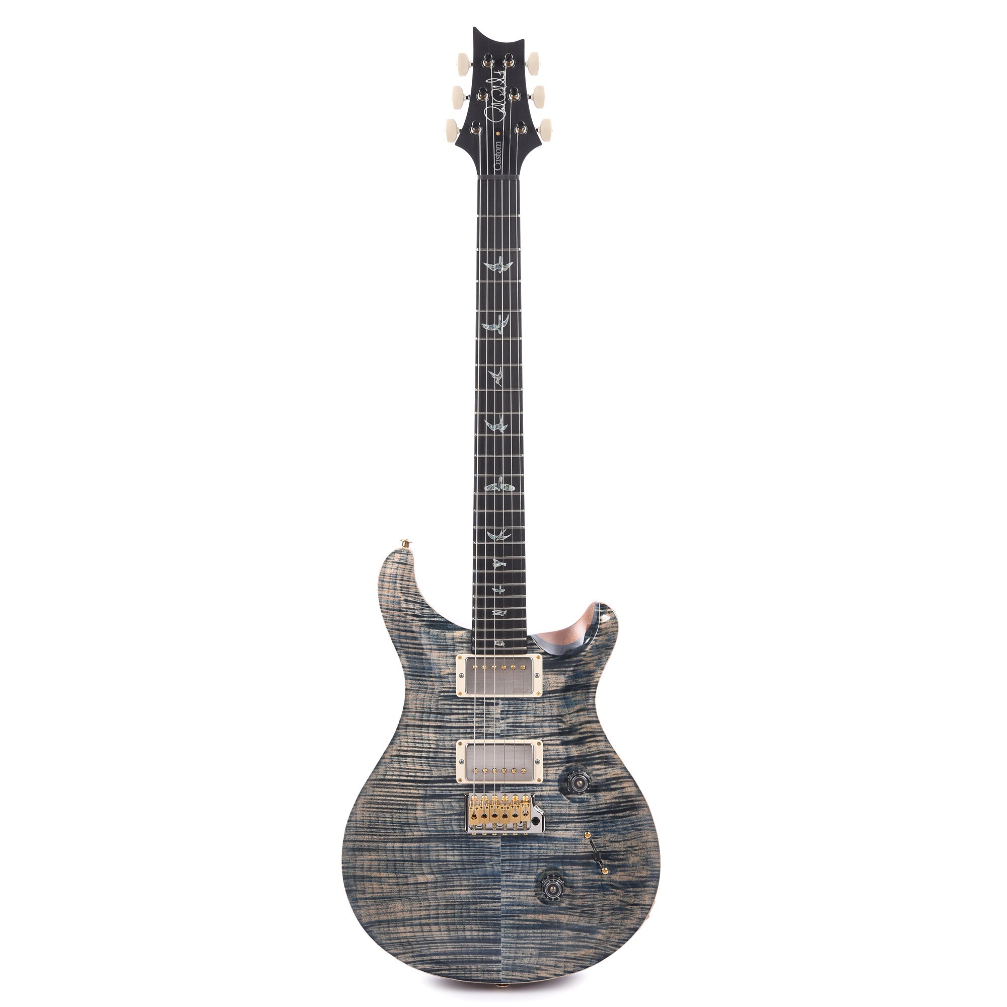 PRS Wood Library Custom 24 Fat Back 10-Top Flame Faded Whale Blue w/Figured Stained Neck & African Blackwood Fingerboard