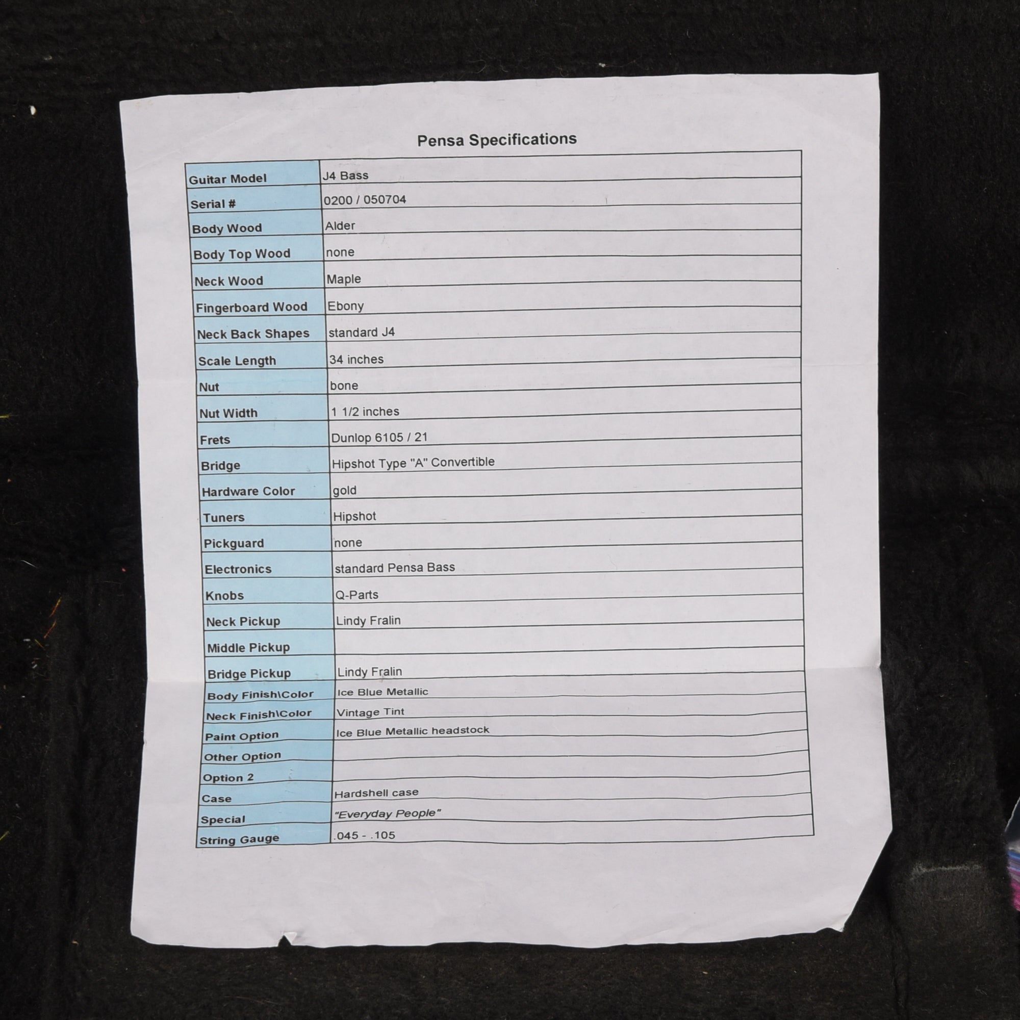 Pensa Custom J4 Bass Ice Blue Metallic 2004