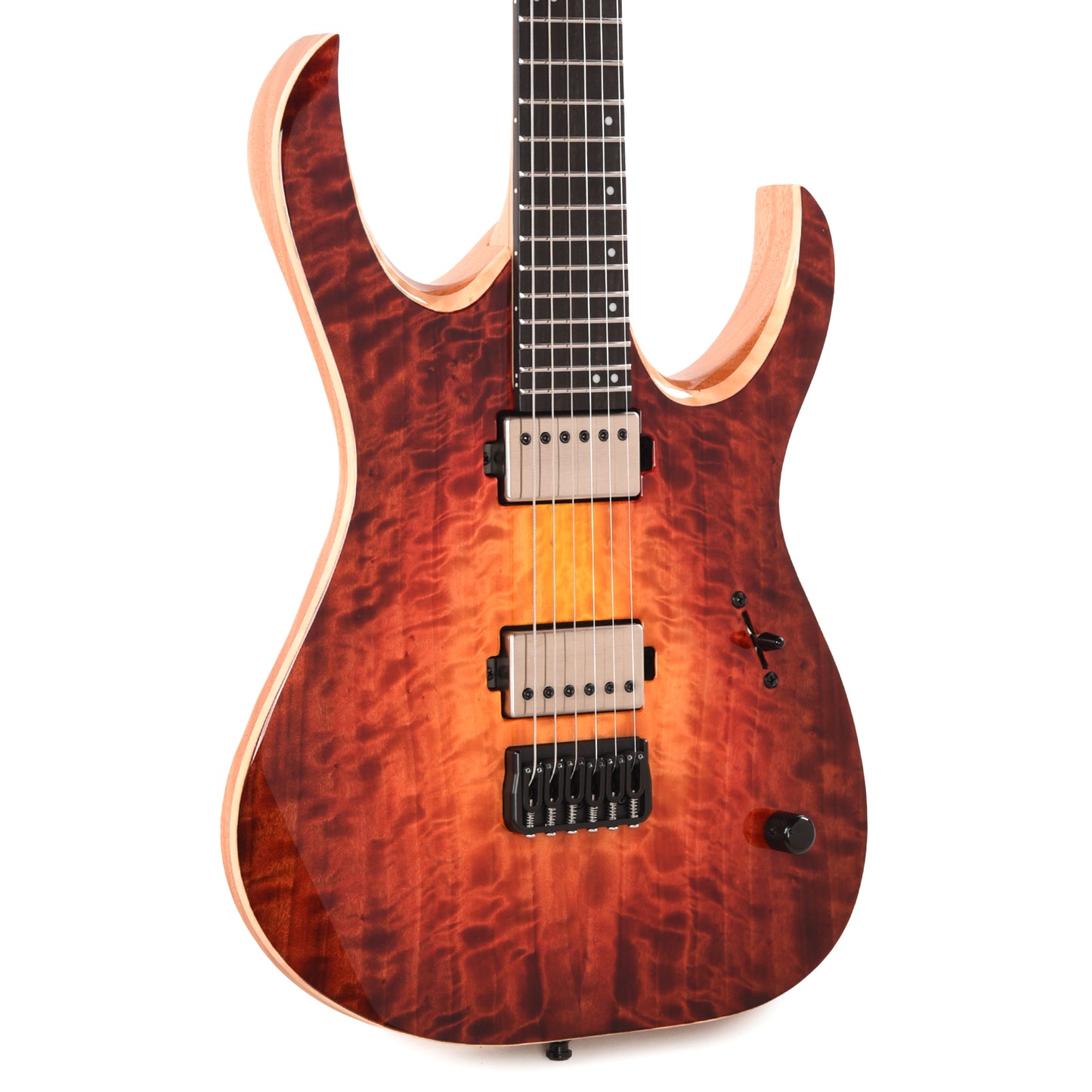 Mayones Duvell Elite 6 AAA Curly Poplar/Mahogany Lava Burst