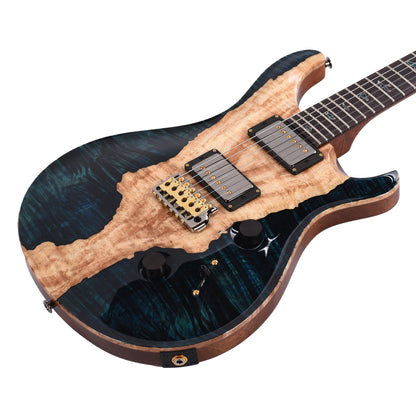 PRS Private Stock #11765 Custom 24 Spalted Maple/African Mahogany Blue Tourmaline w/Stained Curly Maple Inlays & Figured Mahogany Neck