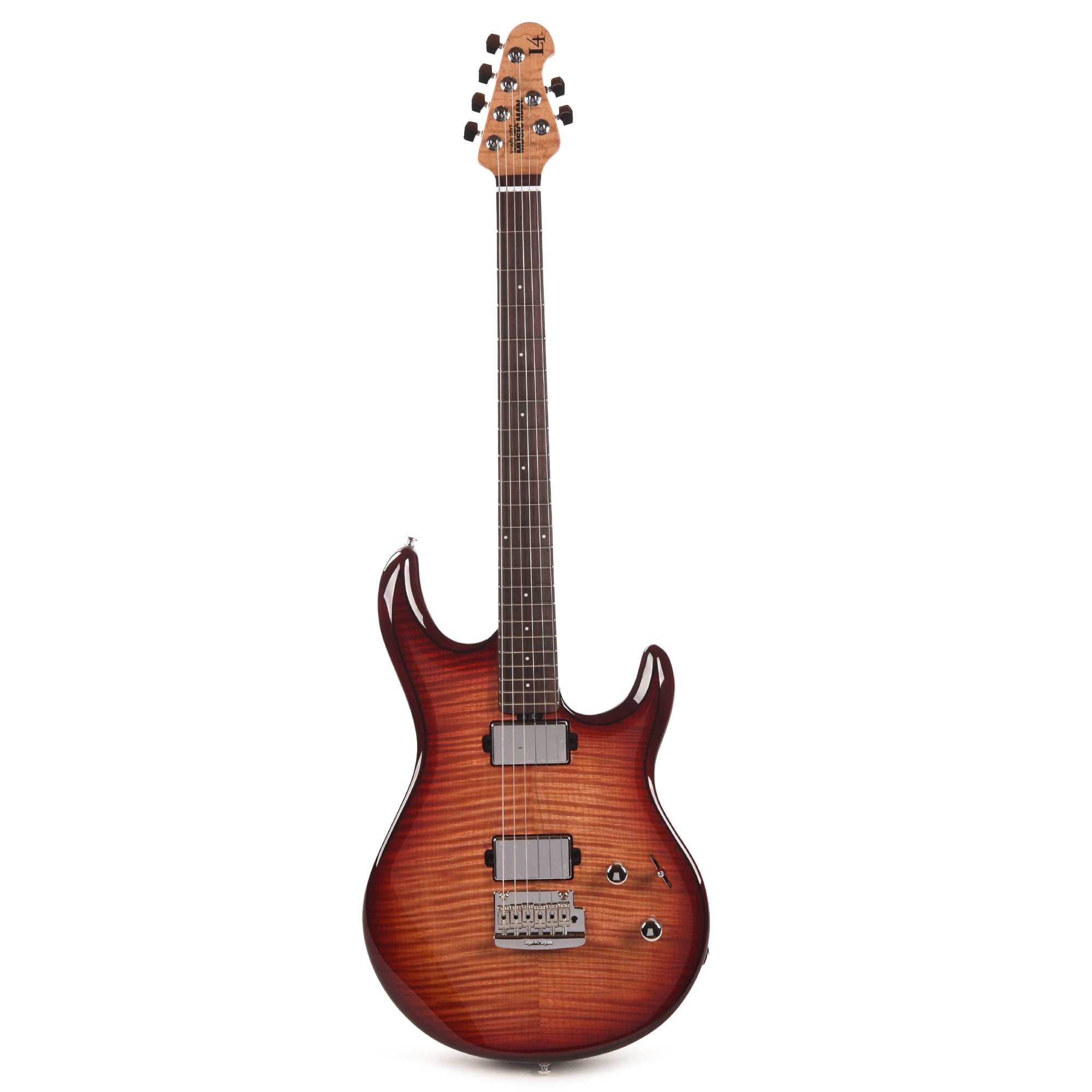 Music Man Luke 4 Maple Top HH Afterburn w/ Roasted Figured Maple Neck