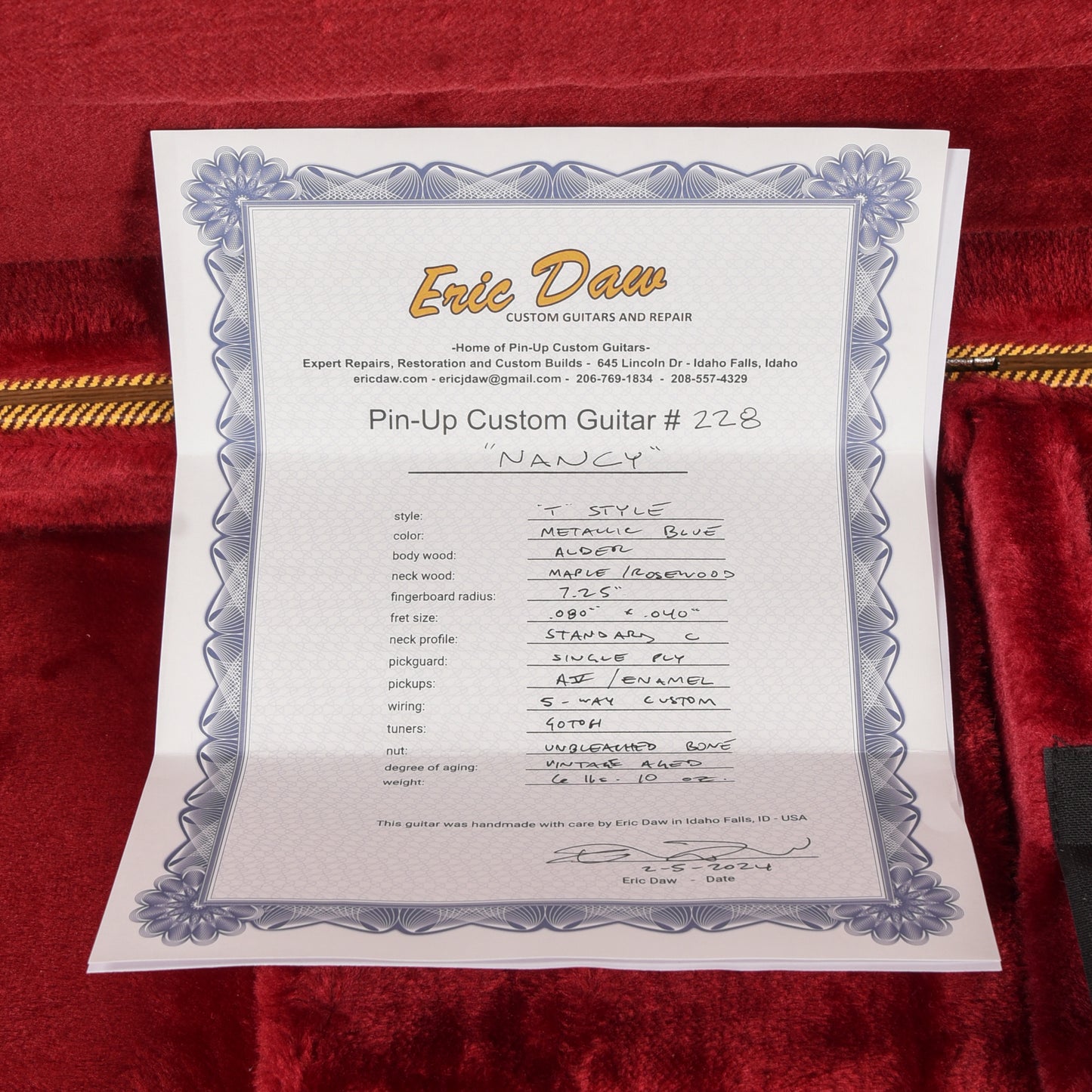 Pin-Up Custom Guitars T-Style "Nancy" Lake Placid Blue Aged 2024