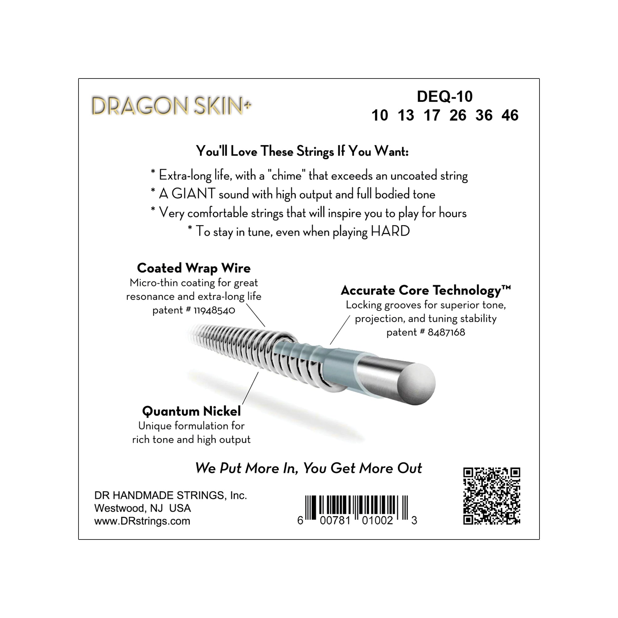 DR Strings DRAGON SKIN+ Quantum Nickel Electric Guitar Strings Medium 10-46