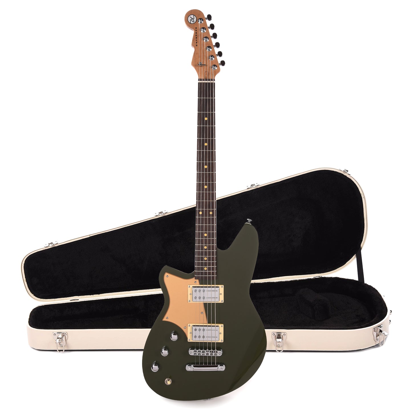 Reverend Descent RA Baritone Army Green LEFTY Hardshell Case Bundle