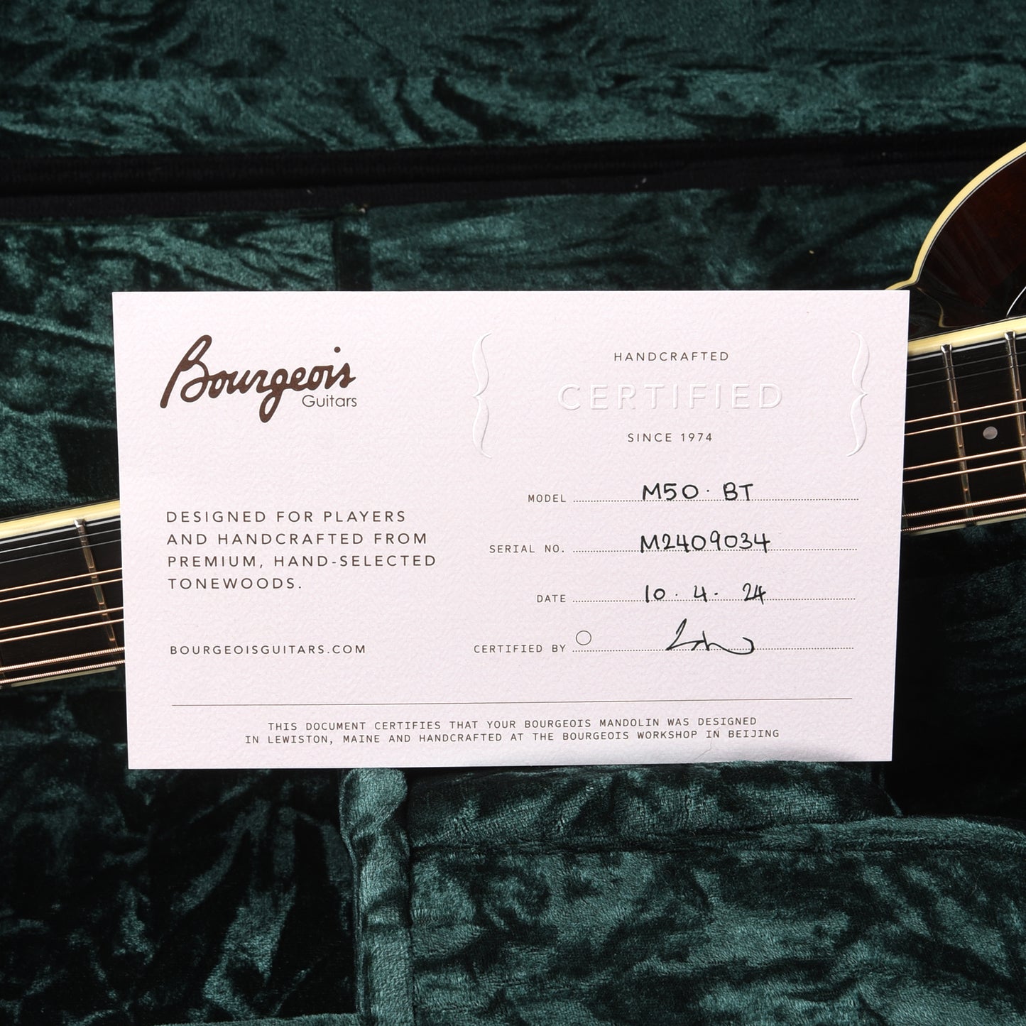 Bourgeois M50-BT Octave Mandolin Aged Tone Adirondack Spruce/European Curly Maple Black