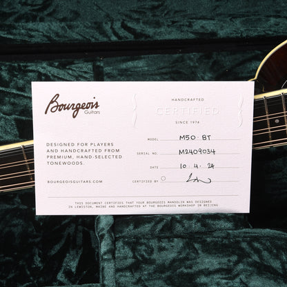 Bourgeois M50-BT Octave Mandolin Aged Tone Adirondack Spruce/European Curly Maple Black