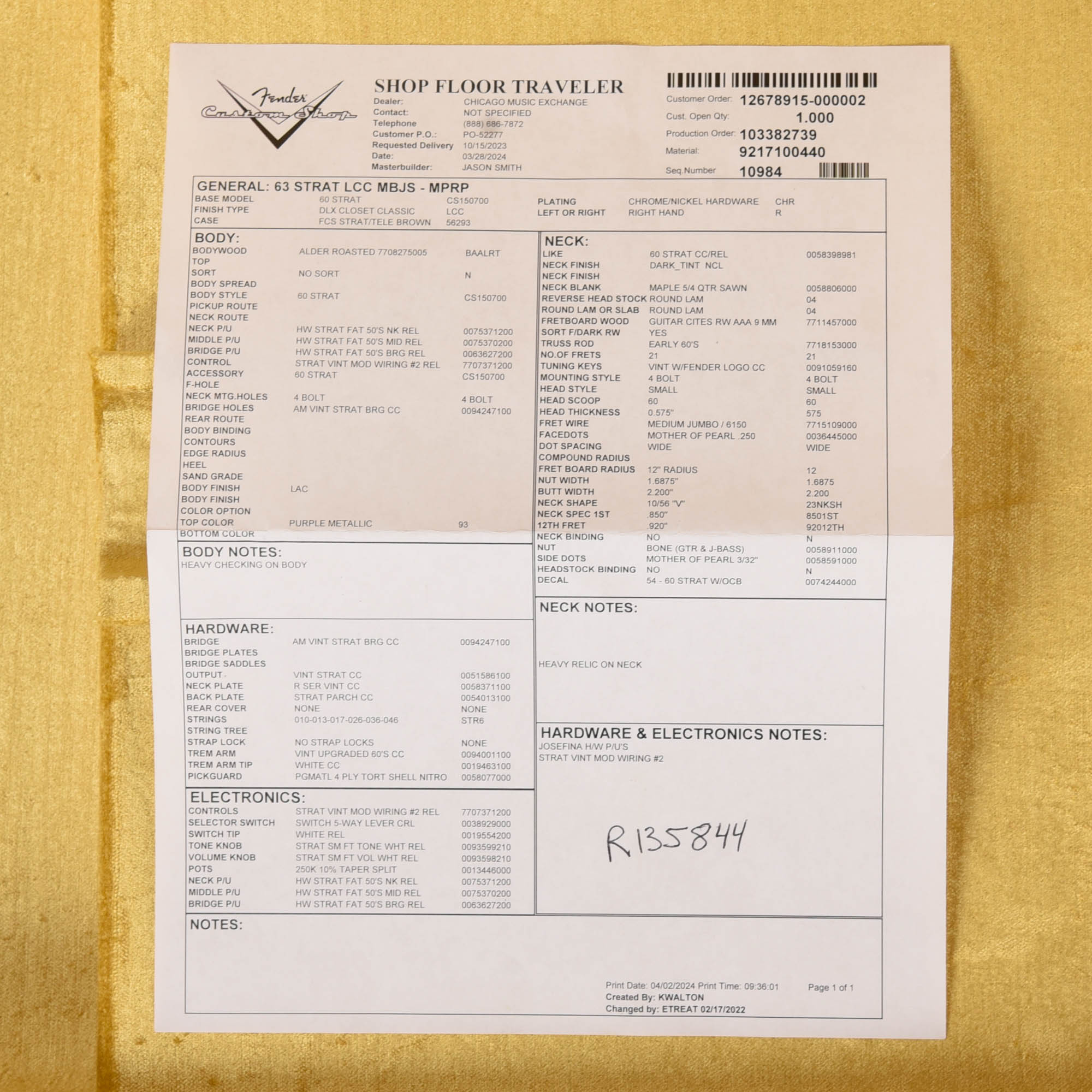 Fender Custom Shop 1963 Stratocaster DCC Master Built by Jason Smith Metallic Purple 2024