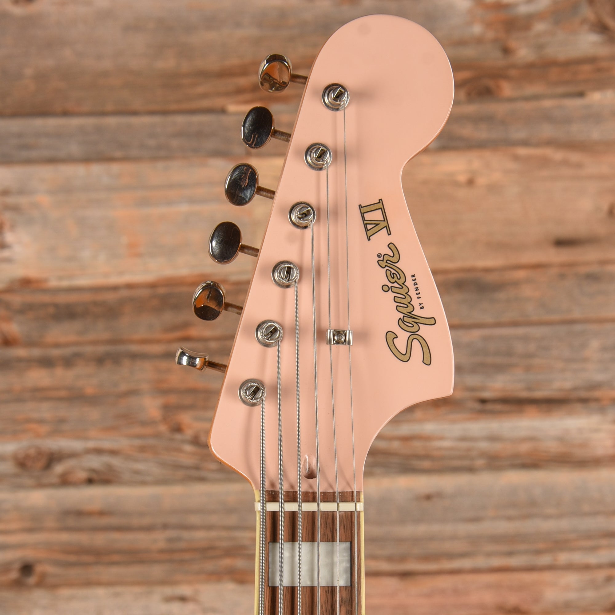 Squier Classic Vibe Bass VI Shell Pink w/Matching Headcap & 3-Ply Parchment Pickguard