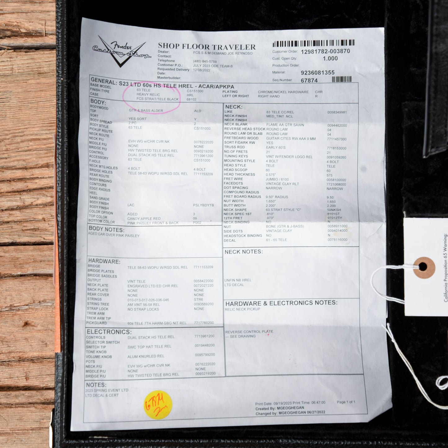 Fender Custom Shop Limited 60s HS Telecaster Relic Aged Candy Apple Red Over Pink Paisley 2023