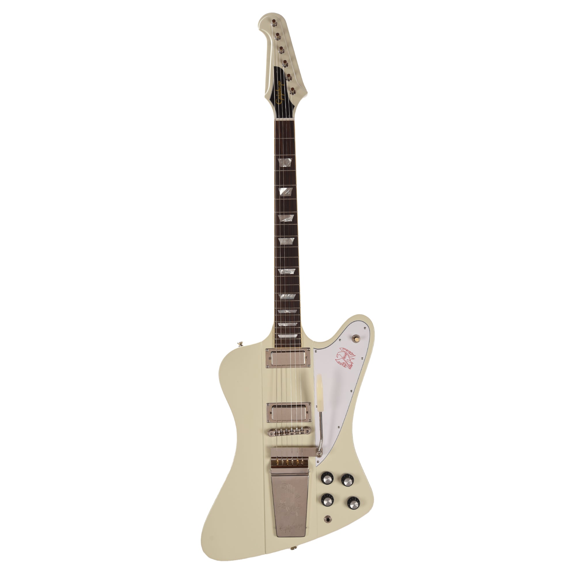 Epiphone Inspired by Gibson Custom 1963 Firebird V Reissue Vibrola Polaris White w/Maestro