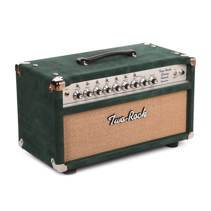 Two Rock Classic Reverb Signature Silver Anodized 100w Head Forest Green Suede w/ Cane Grill & Silver Skirted Knobs
