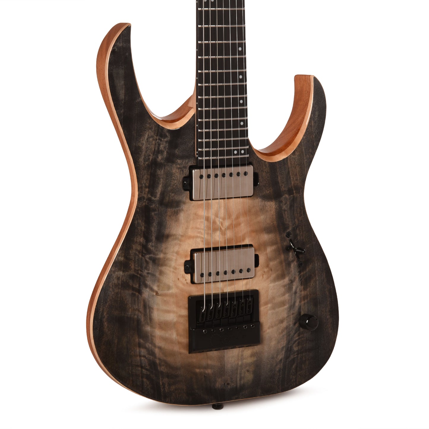 Mayones Duvell Elite 4Ever 7 AAA Curly Poplar Natural Fade Black Burst