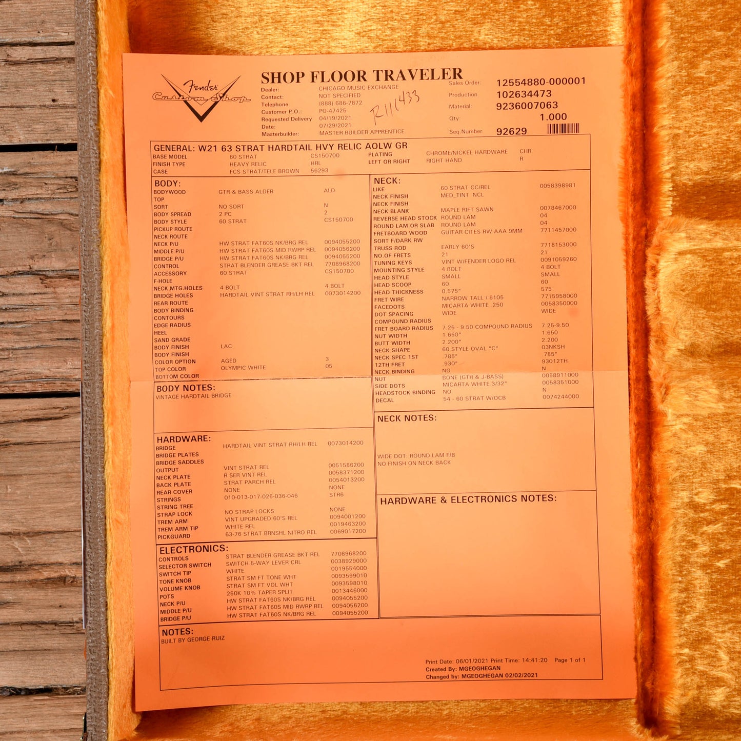 Fender Custom Shop Apprentice Built by George Ruiz '63 Stratocaster Hardtail Heavy Relic Aged Olympic White 2021