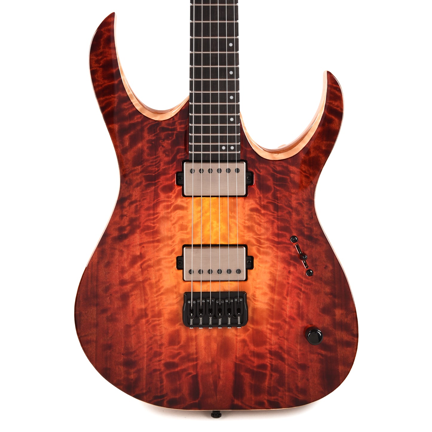 Mayones Duvell Elite 6 AAA Curly Poplar/Mahogany Lava Burst