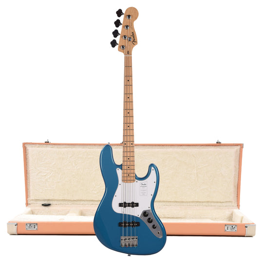 Fender Standard Jazz Bass MN Aqua Marine Metallic and Pacific Peach Hardshell Case Bundle