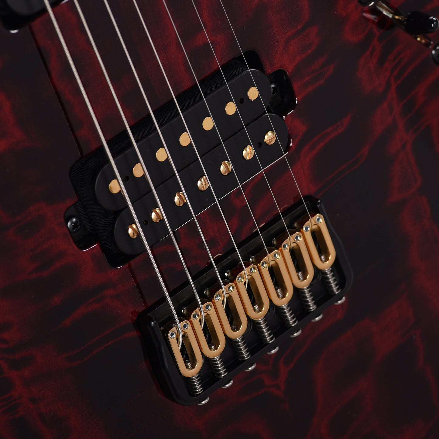 Mayones Regius 7 Curly Poplar 4A/Flamed Alder Trans Dirty Red