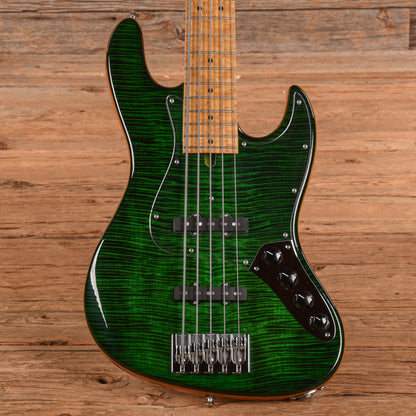 Mike Lull M5V Flame Maple Transparent Green 2017 Bass Guitars / 5-String or More