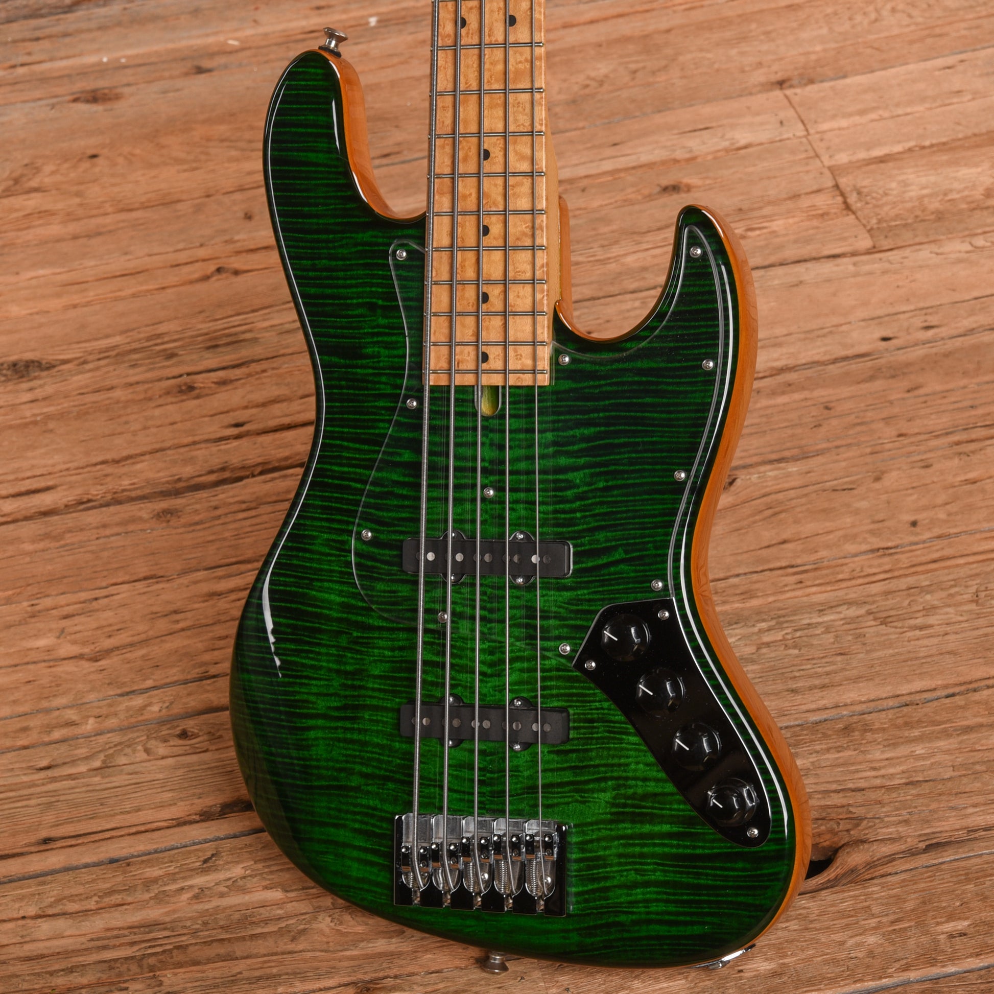 Mike Lull M5V Flame Maple Transparent Green 2017 Bass Guitars / 5-String or More