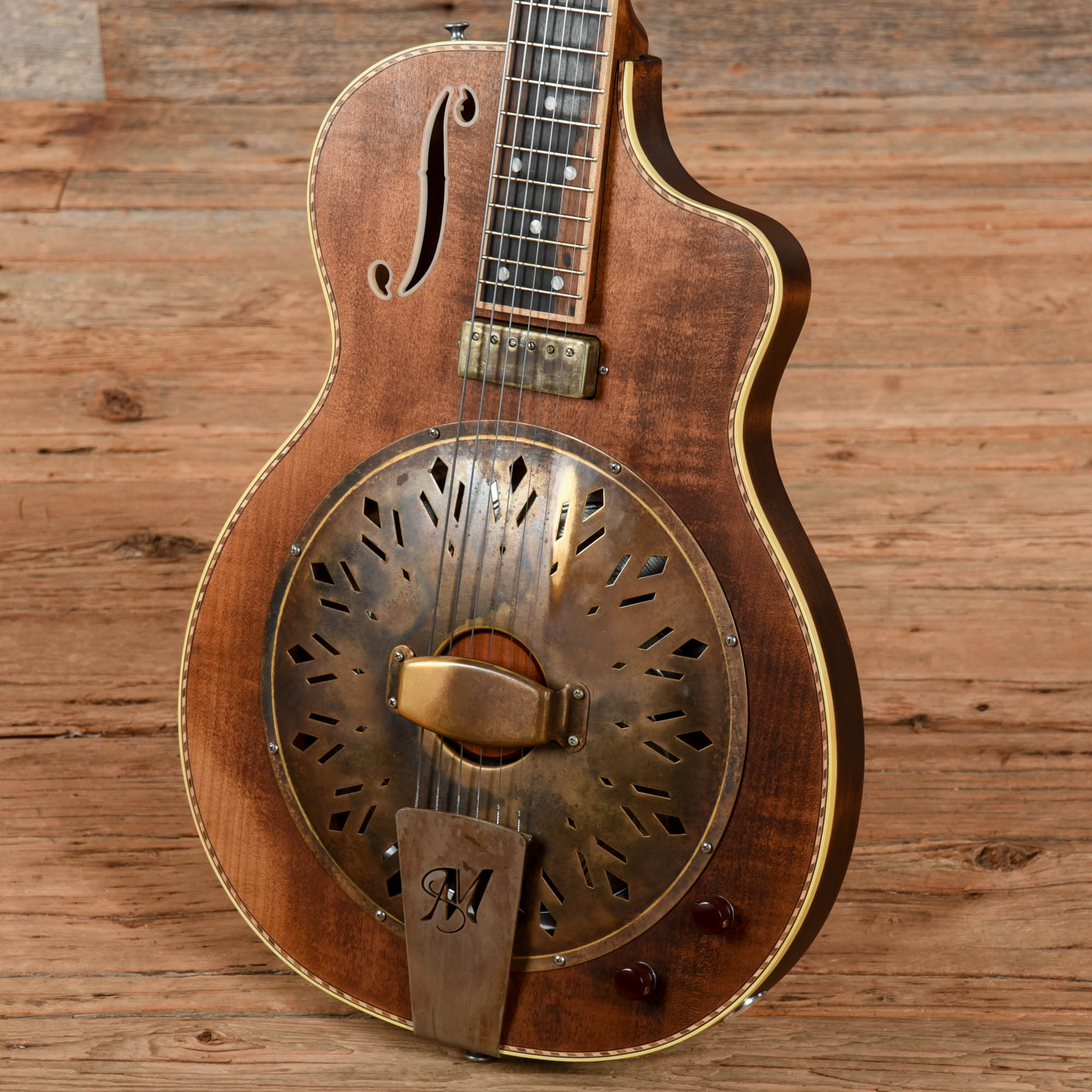 Mule Mavis Resophonic Cutaway/F-Hole Natural Electric Guitars / Semi-Hollow