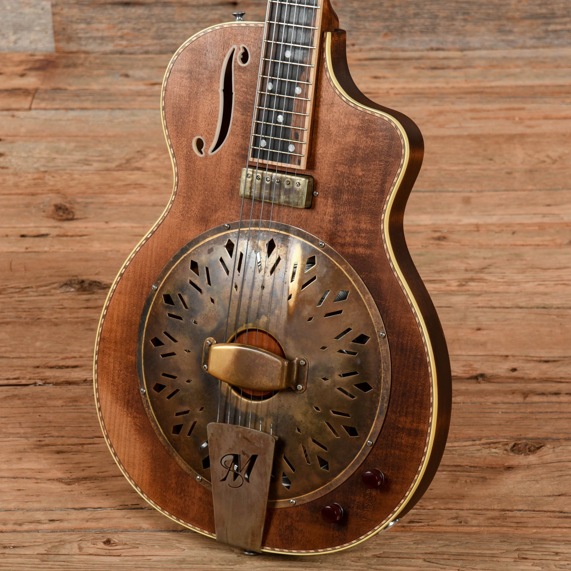 Mule Mavis Resophonic Cutaway/F-Hole Natural Electric Guitars / Semi-Hollow