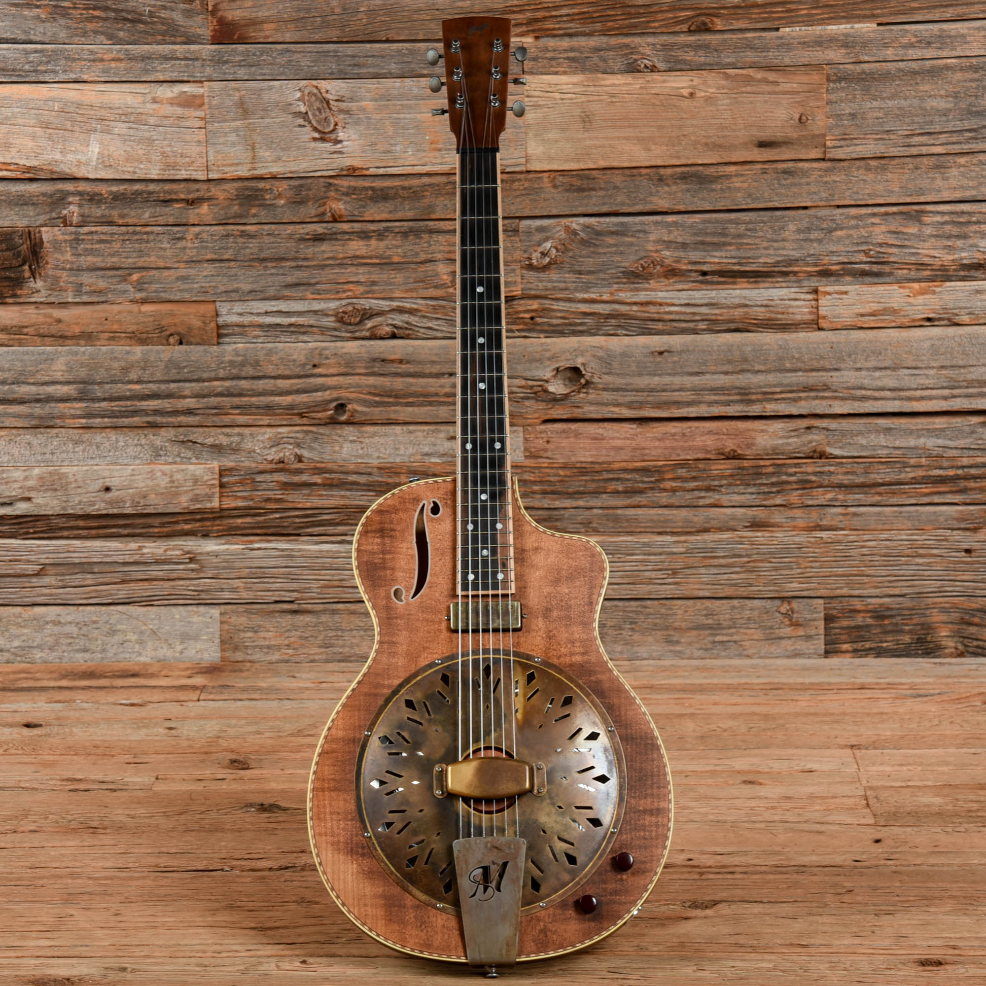 Mule Mavis Resophonic Cutaway/F-Hole Natural Electric Guitars / Semi-Hollow