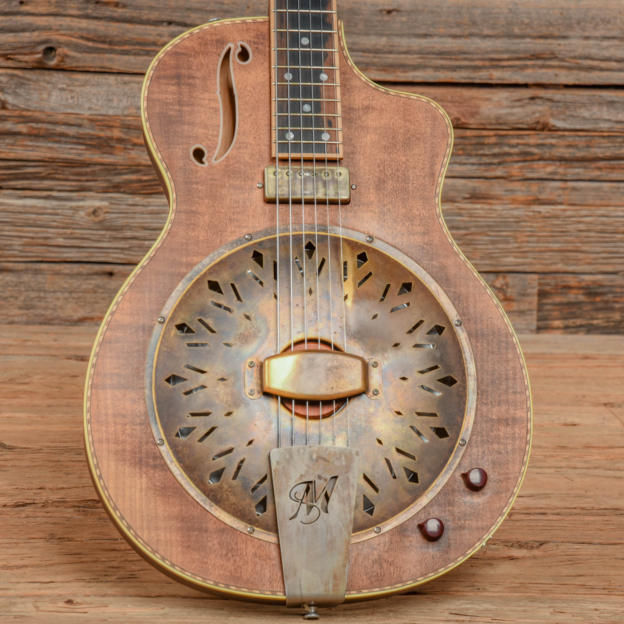 Mule Mavis Resophonic Cutaway/F-Hole Natural Electric Guitars / Semi-Hollow