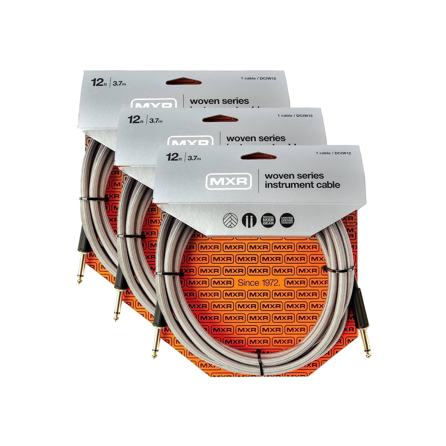 MXR 12" Instrument Cable ST/ST Woven Silver 3 Pack Bundle Accessories / Cables
