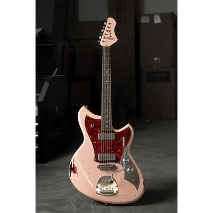 Novo Dealer Limited Serus J Shell Pink Over '64 3-Tone Burst Medium Distress w/ Lollar P-90 Pickups Electric Guitars