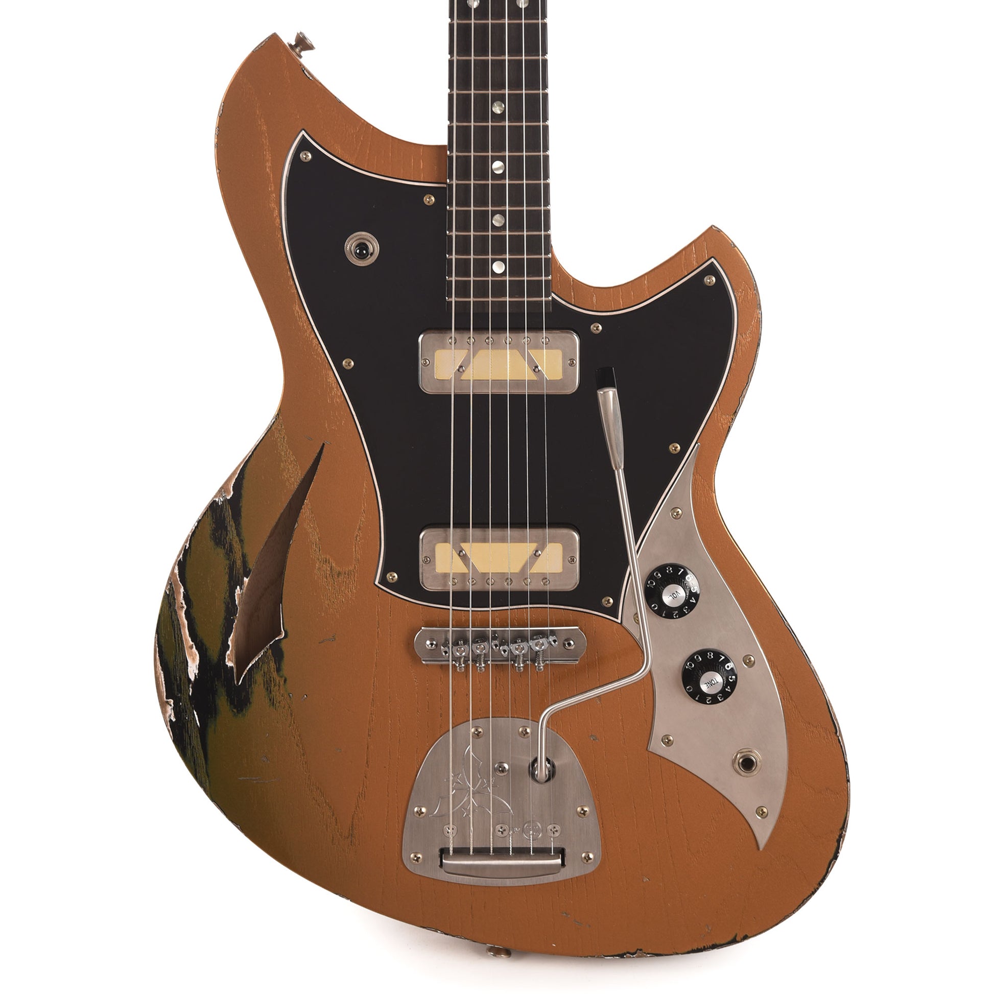 Novo Miris J Medium Distress Gold Top Over Bull Black w/Novo Gold Foils Electric Guitars / Semi-Hollow