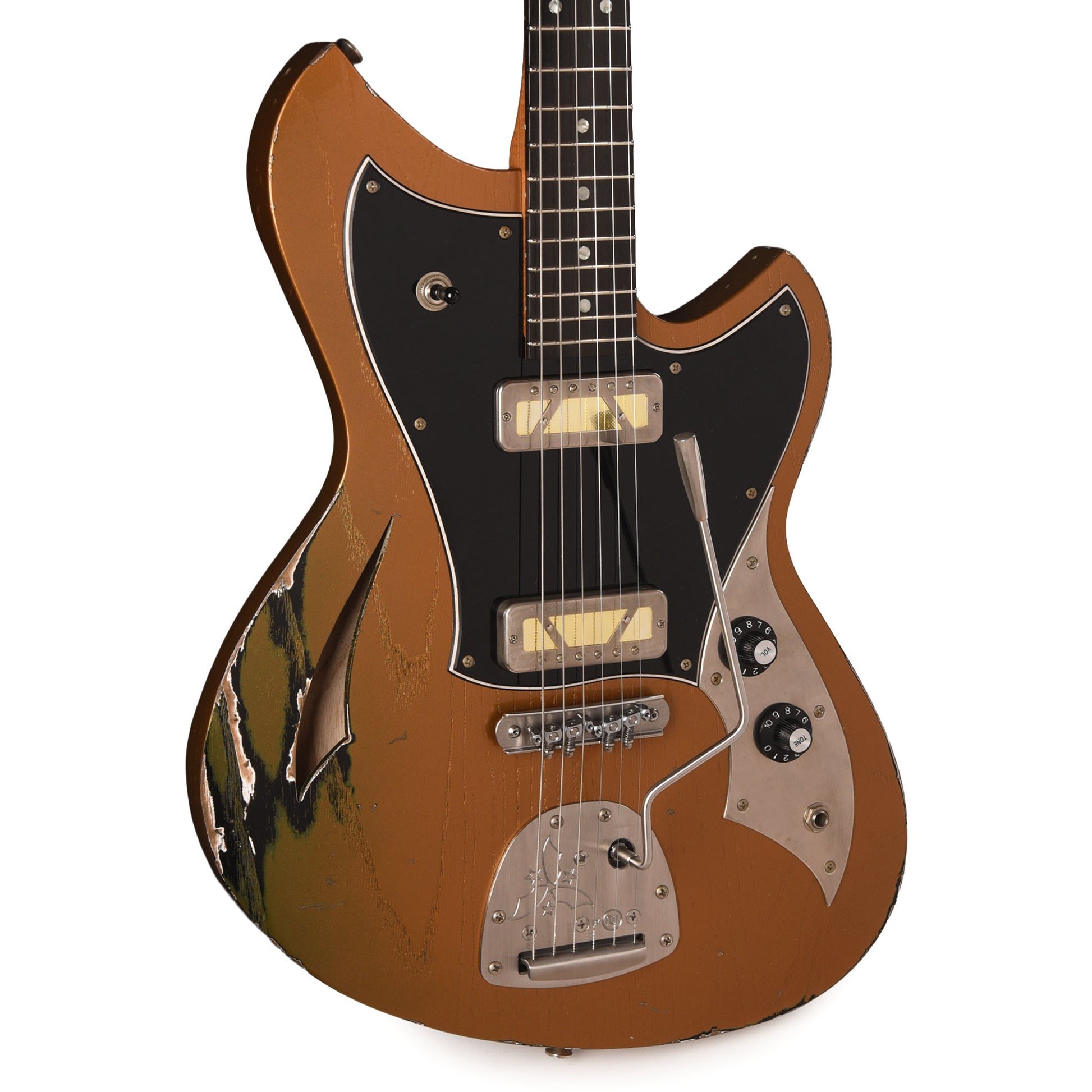 Novo Miris J Medium Distress Gold Top Over Bull Black w/Novo Gold Foils Electric Guitars / Semi-Hollow