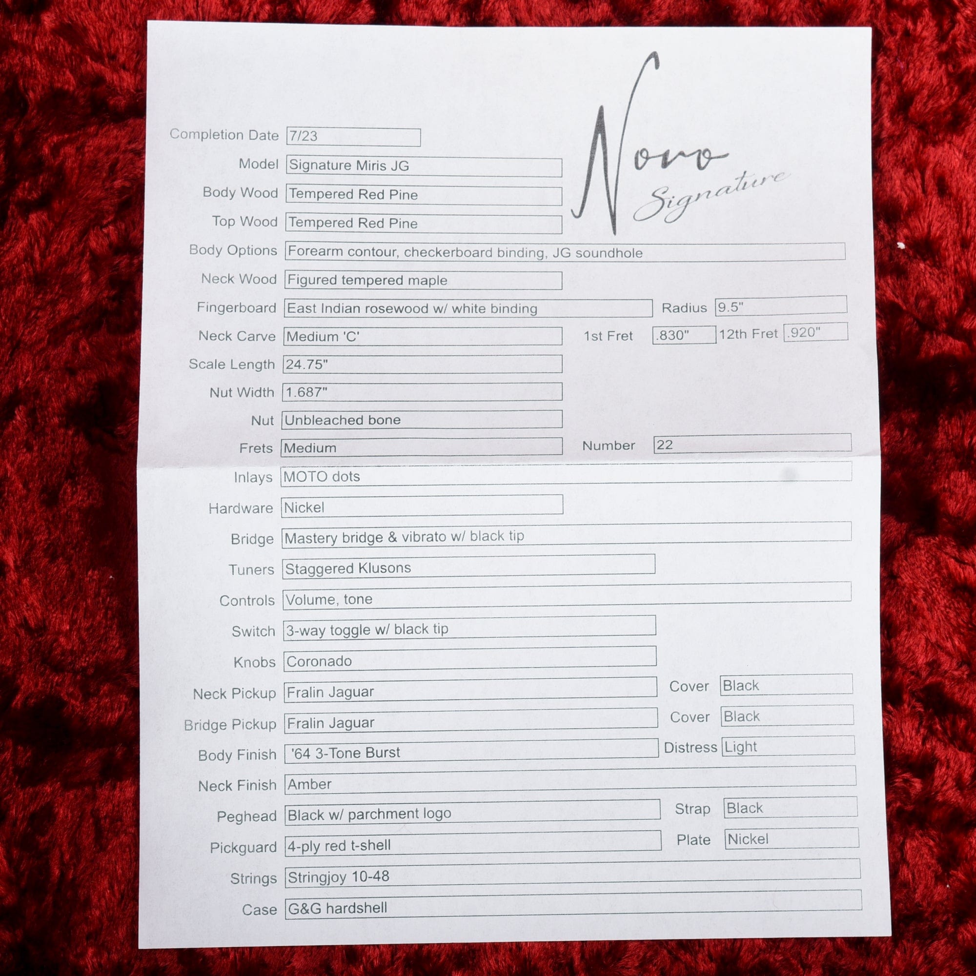 Novo Signature Miris JG Sunburst 2023 Electric Guitars / Semi-Hollow