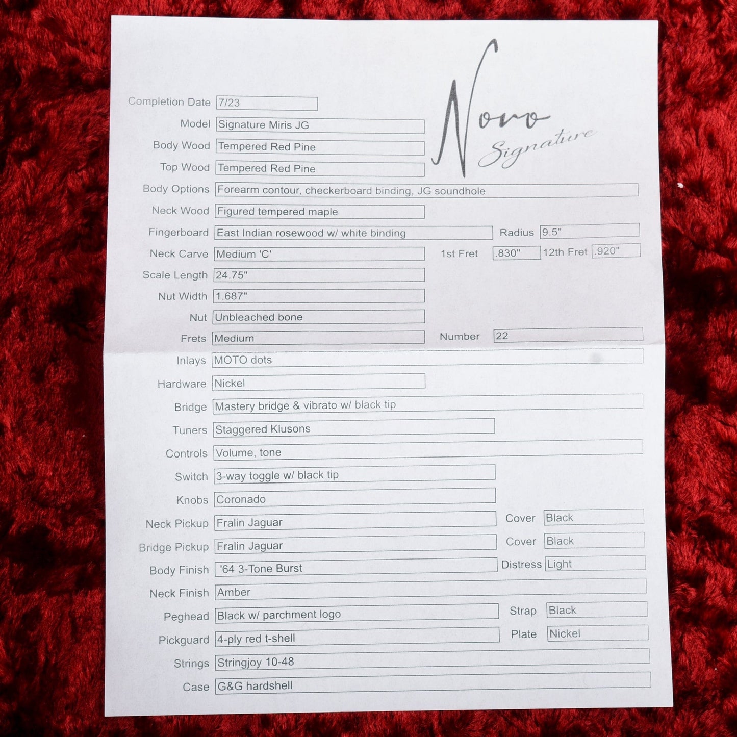 Novo Signature Miris JG Sunburst 2023 Electric Guitars / Semi-Hollow