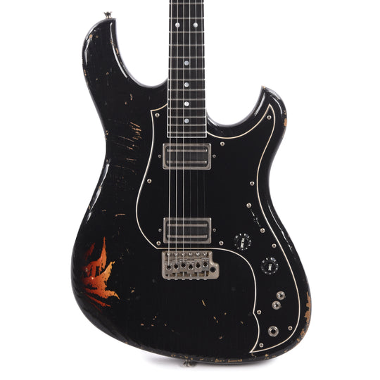 Novo Idris H2 Bull Black Over '64 3-Tone Burst Medium Distress w/Lollar dB Humbucker Pickups Electric Guitars / Solid Body