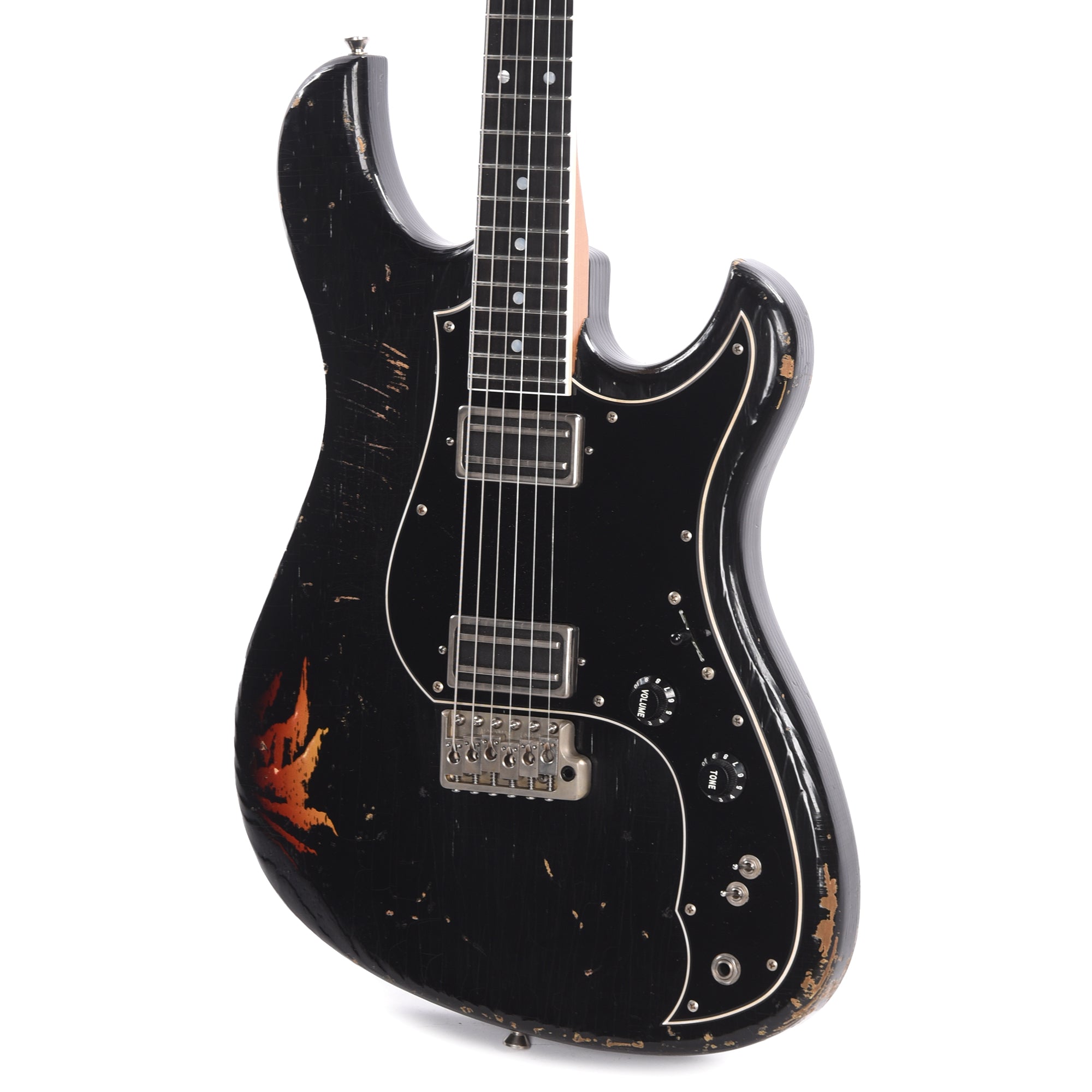 Novo Idris H2 Bull Black Over '64 3-Tone Burst Medium Distress w/Lollar dB Humbucker Pickups Electric Guitars / Solid Body